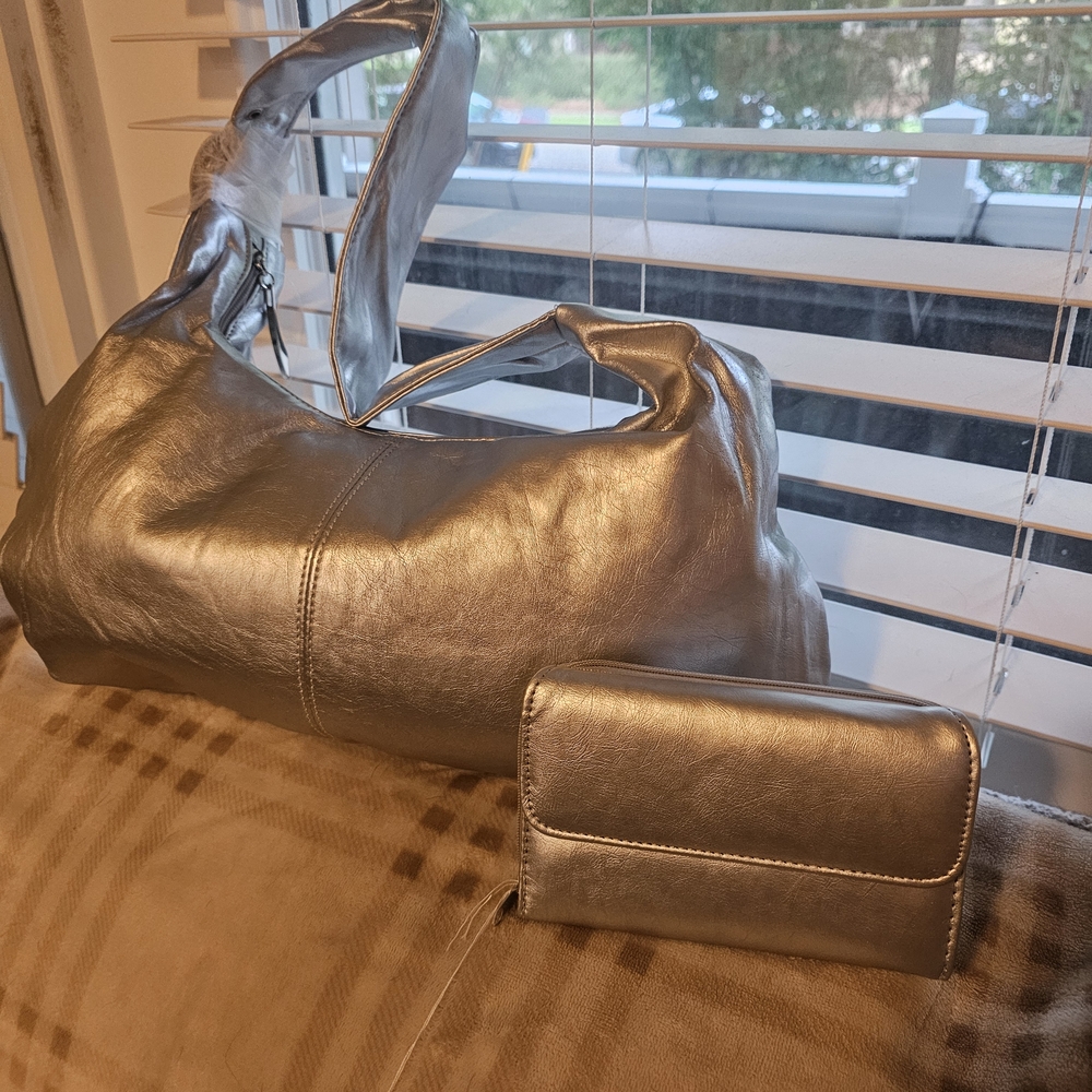 Silver Women's Bag and Wallet Set